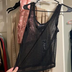 Black mesh top.